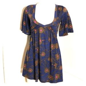 Purple Brown Floral Deep V Neck Mini Dress XS S
